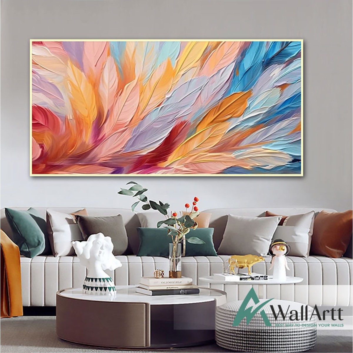 Abstract Colorful Leaves 3d Heavy Textured Partial Oil Painting